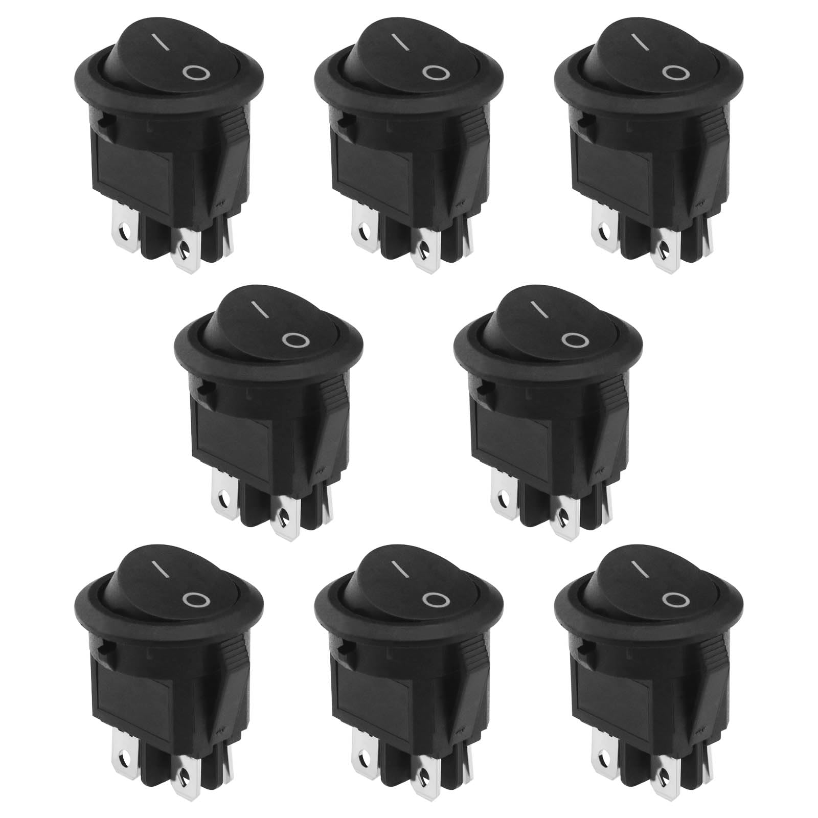 SING F LTD 8Pcs Rocker Switch 4 Pins 2 Position On/Off Switch Round Press Toggle Button AC 10A 125V/6A 250V for Car Auto Boat Household Appliances