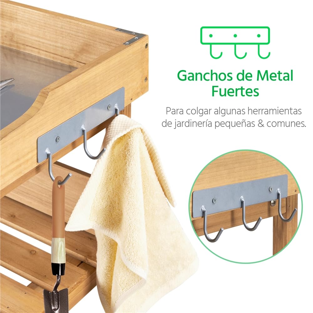 Yaheetech Mesa Jardinería 3 Niveles de Madera para Plantación 90cm de Altura con Superficie de Trabajo de Metal Impermeabilidad y Durabilidad Madera
