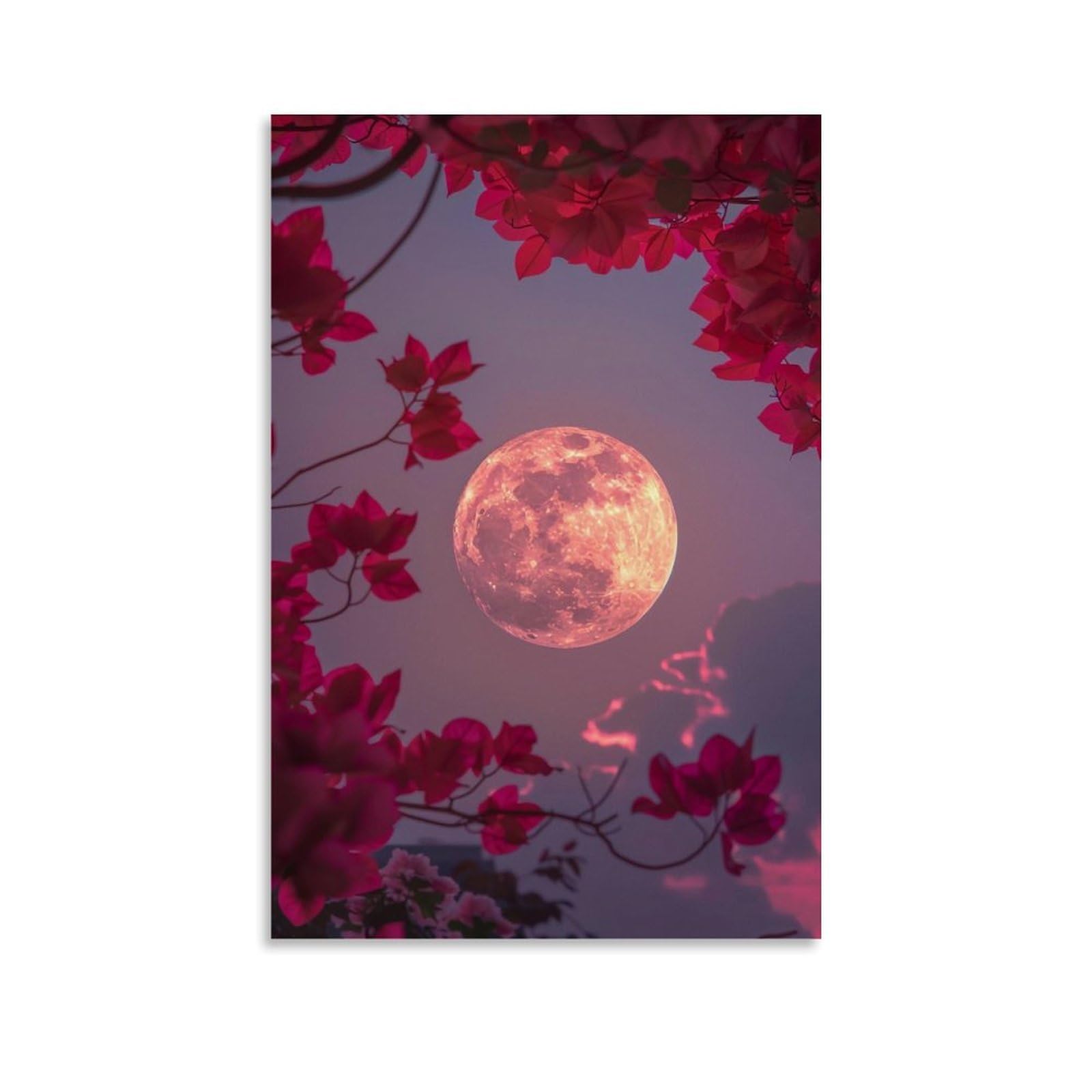HUERYRYHY Bougainvillea Pink Moon 04 Poster Wall Art Canvas Vintage Aesthetic Painting Decor for Rooms 12x18inch Unframe-style