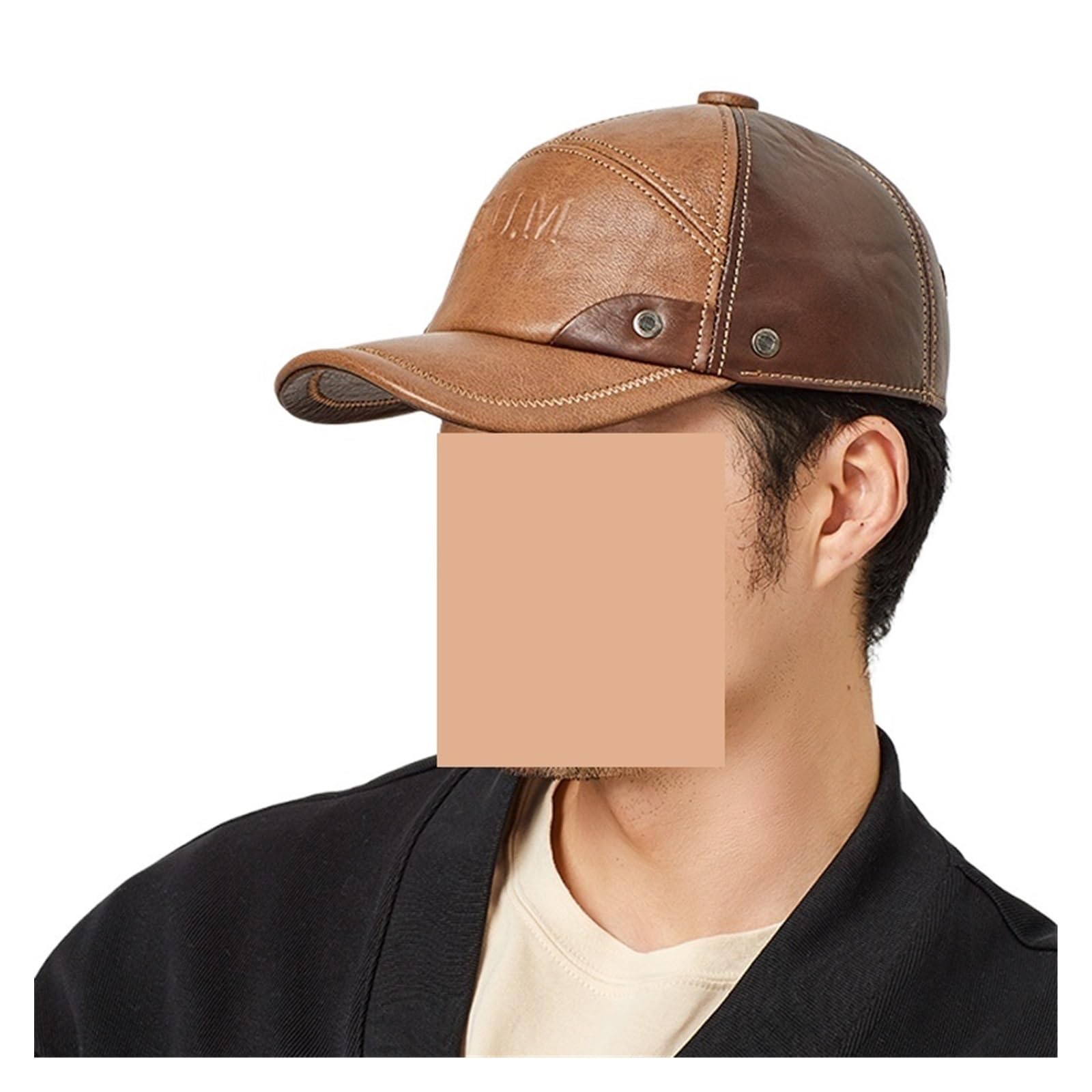 Gorras de béisbol con Letras de Dos Tonos for Hombre, Gorro cálido de Cuero Vacuno, térmico Ajustable, Novedad de otoño e Invierno