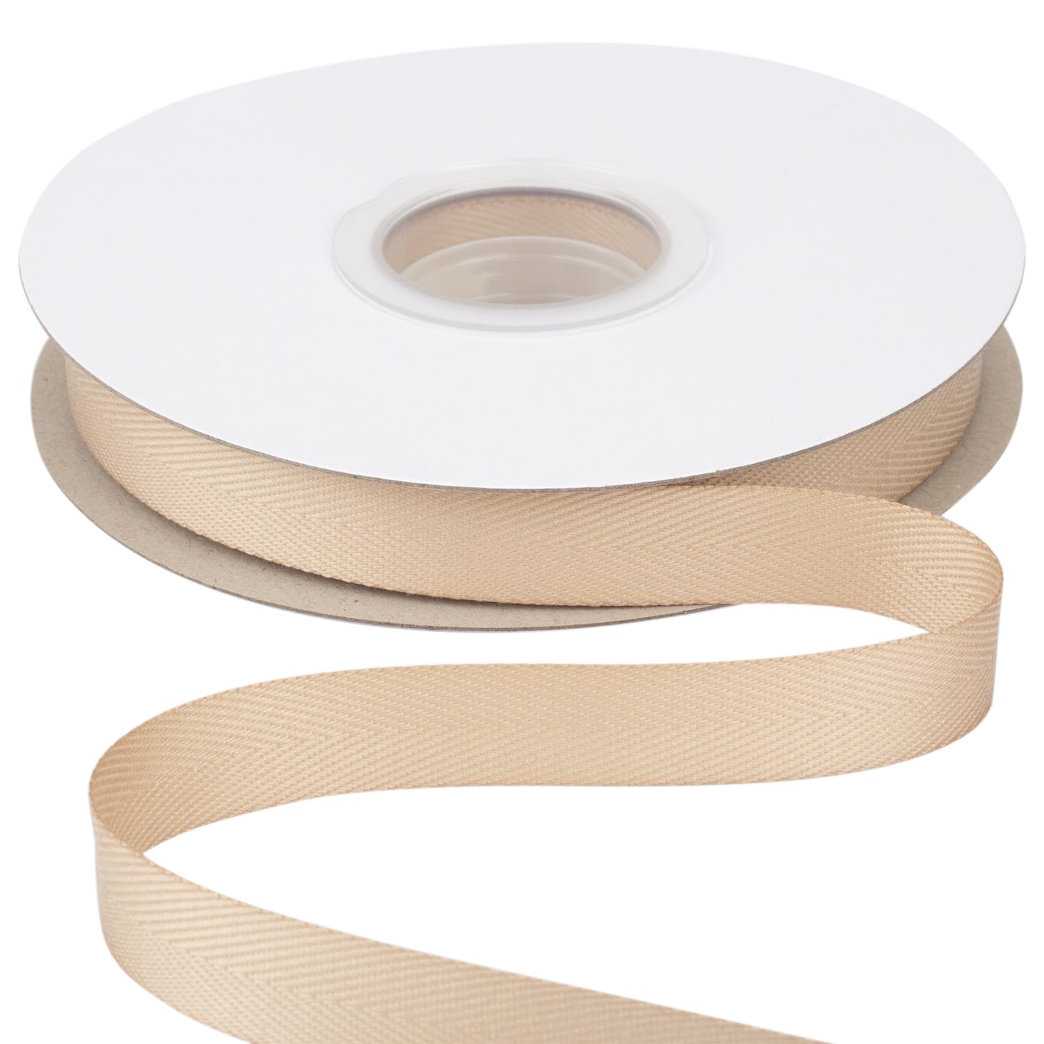 Ribbonitlux Tape Twill Ribbon 16mm x 22.5 Meters, Soft Tan Herringbone Bias Tape for DIY Craft Sewing, Gift Wrapping, and Home Decor