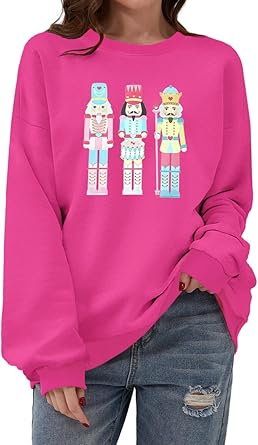 Women's Christmas Nutcracker Sweatshirt Crewneck Long Sleeve Shirt Xmas Holiday Pullover Tops