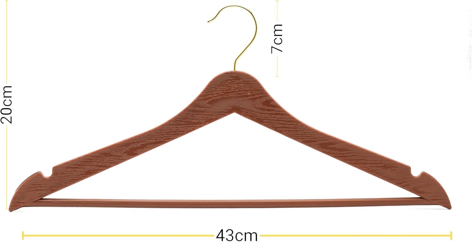 Arch 24 Pcs Brown Wood Look Plastic Hanger Clothes Clothes Shirt Hangers With Gold Hooks