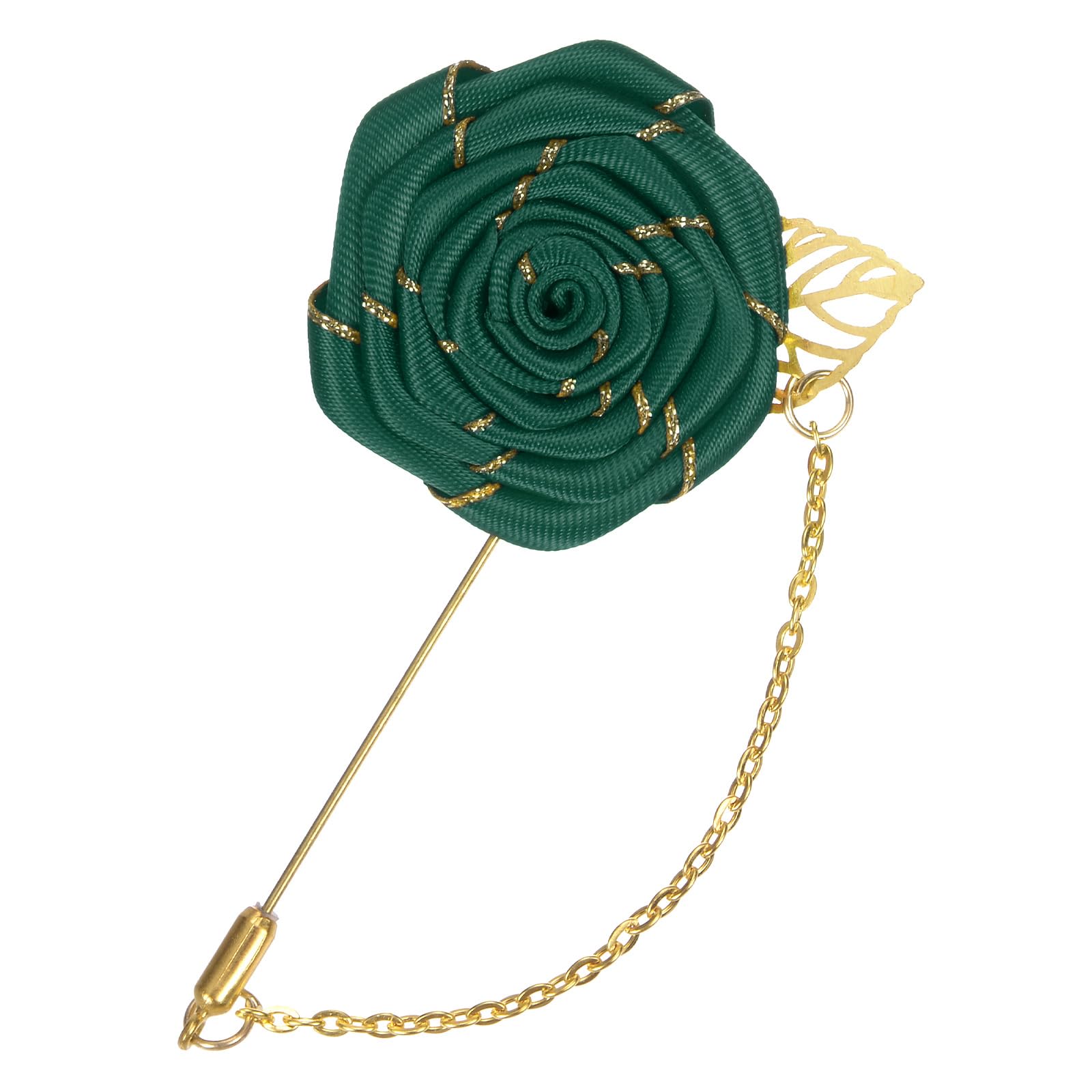 Rose Brooch Pin with Gold Leaf, Flower Lapel Pin for Men Wedding Accessories/Suit Tuxedo Corsage Party Brooch