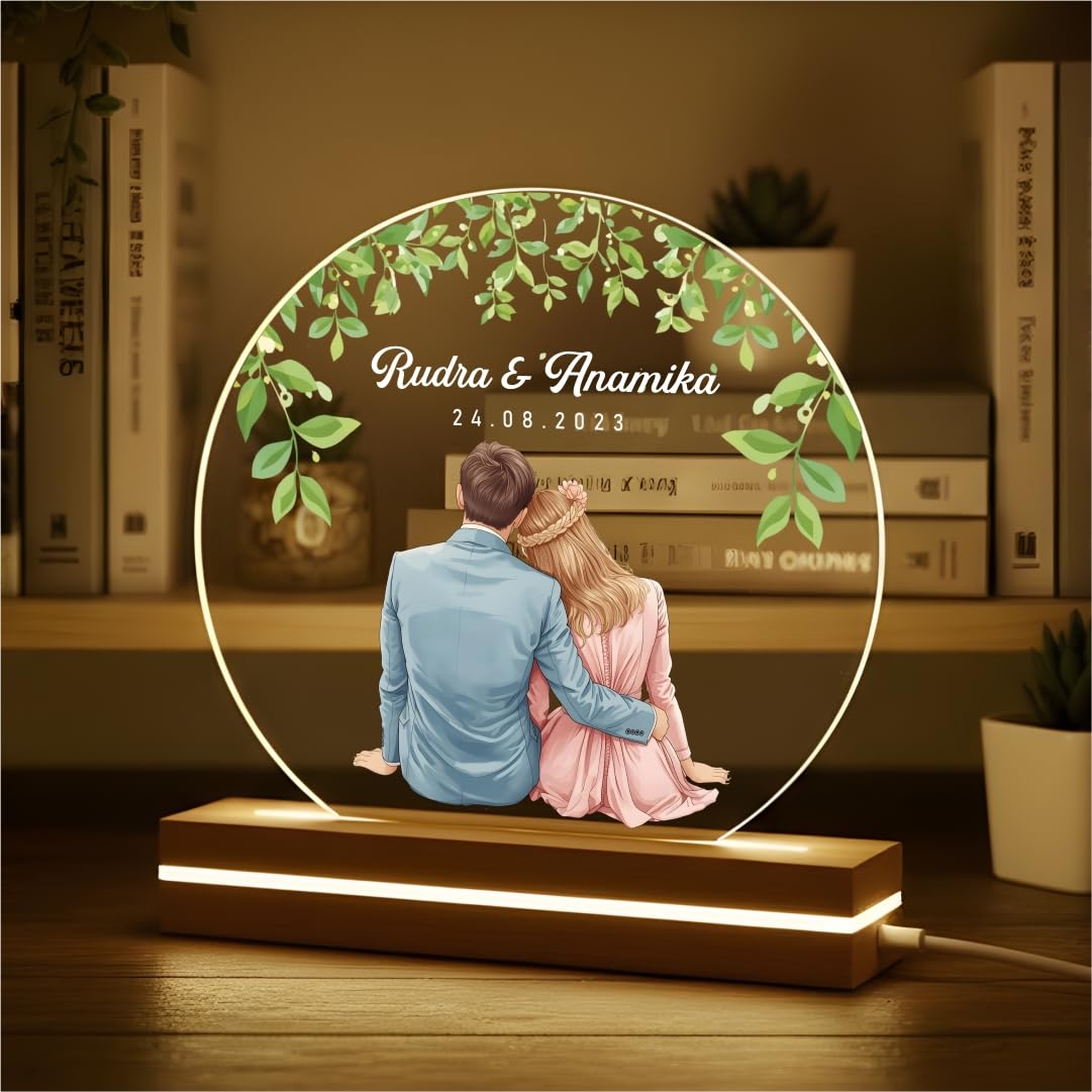 Personalized Couple Acrylic LED Lamp with Wooden Base | Customized Name & Date Night Light | USB Powered Romantic Home Décor | Gift for Wedding, Anniversary & Valentine’s Day (Harmony Glow)-image-43
