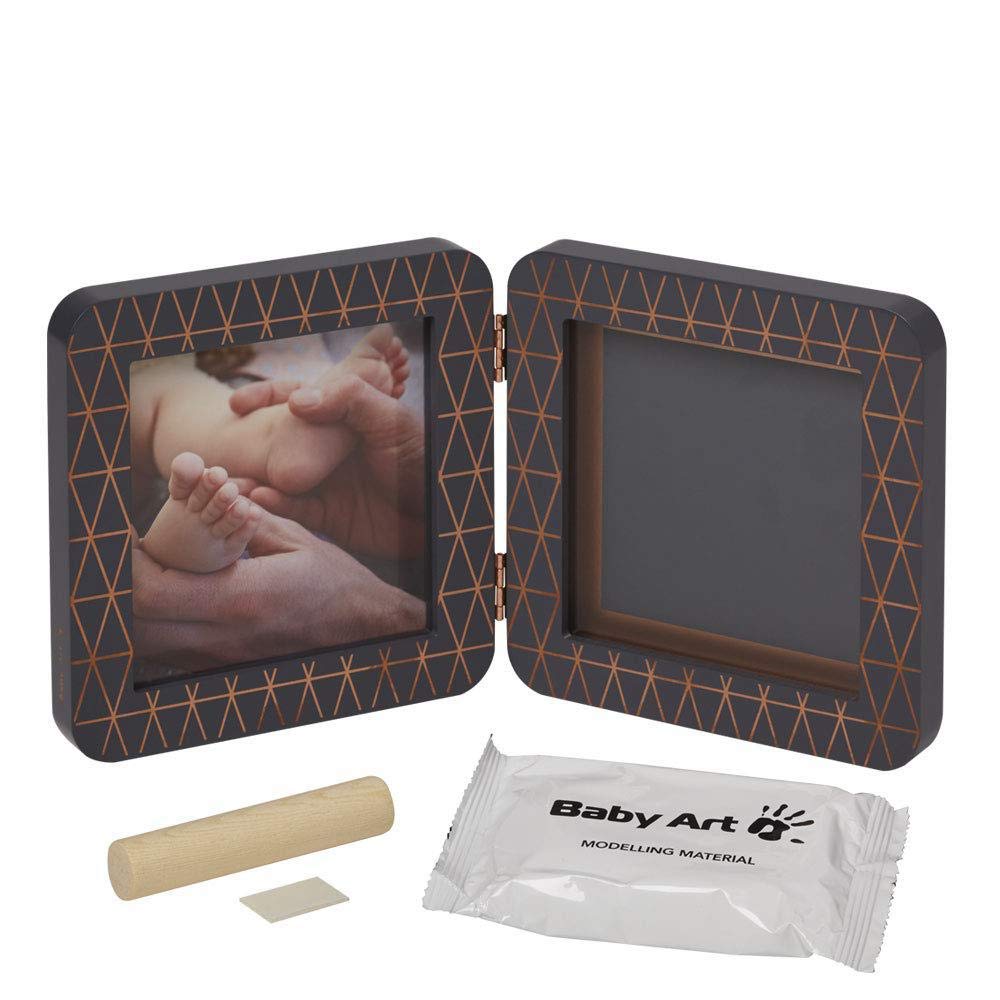 Baby Art My Baby Touch Set de Marco de foto y Huella de bebé en Arcilla, Recuerdo de las huellas de mano y pie, Gris y Cobre — view 2