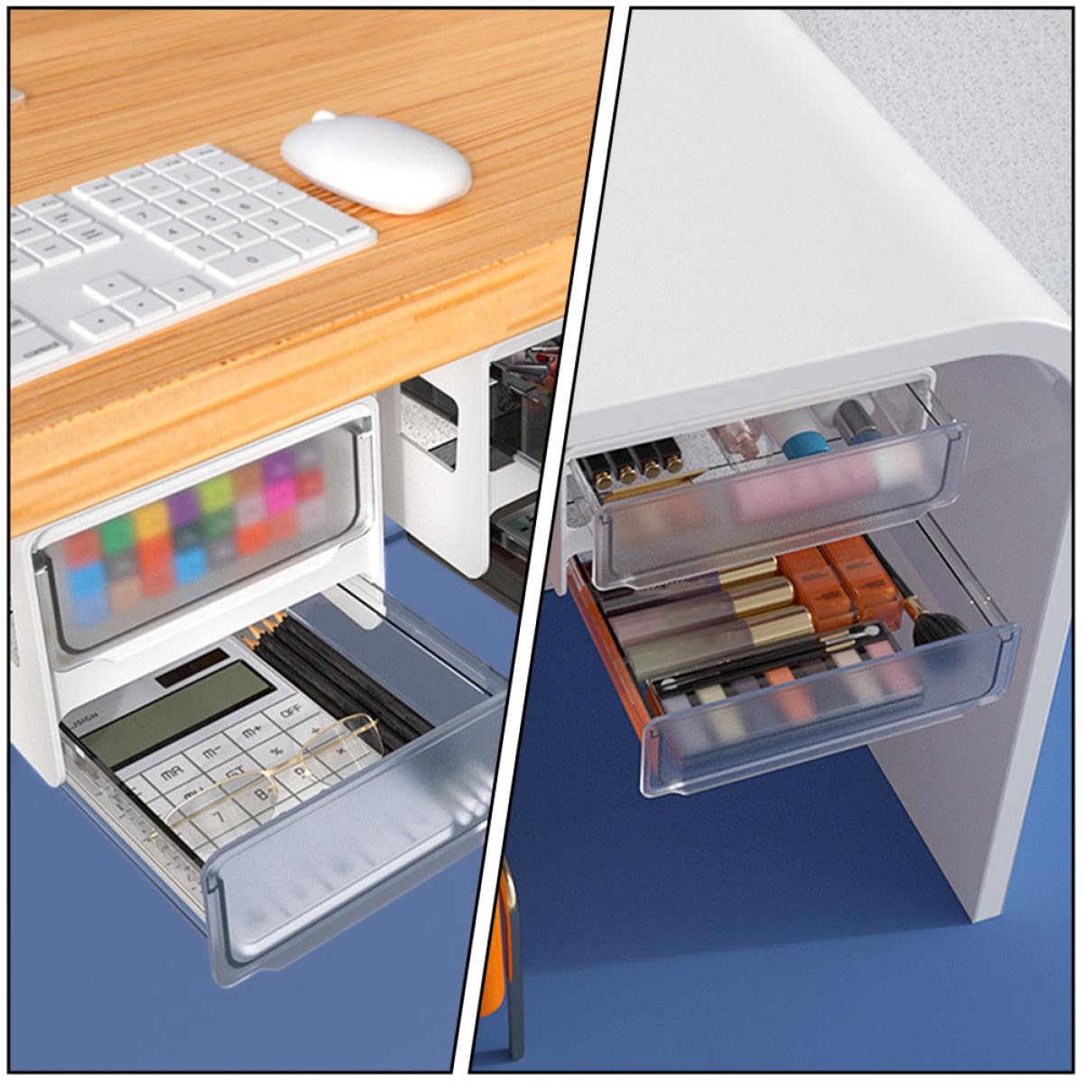 NUOBESTY Niewidoczne Pudełko Do Przechowywania Na Biurko Do Klasy Samoprzylepne Organizer Pod Biurko Szuflada Do Biura Domowego
