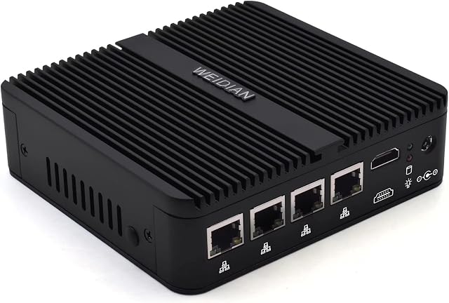 Firewall 2.5GbE, Firewall PC, Network Security Micro Appliance, Router PC, Celeron J4125, AES-NI, HDMI, RS232 COM, 2USB3.0, 4RJ45 LAN, SIM Slot, Compatible with OPNsense etc(8GB RAM/256GB SSD)