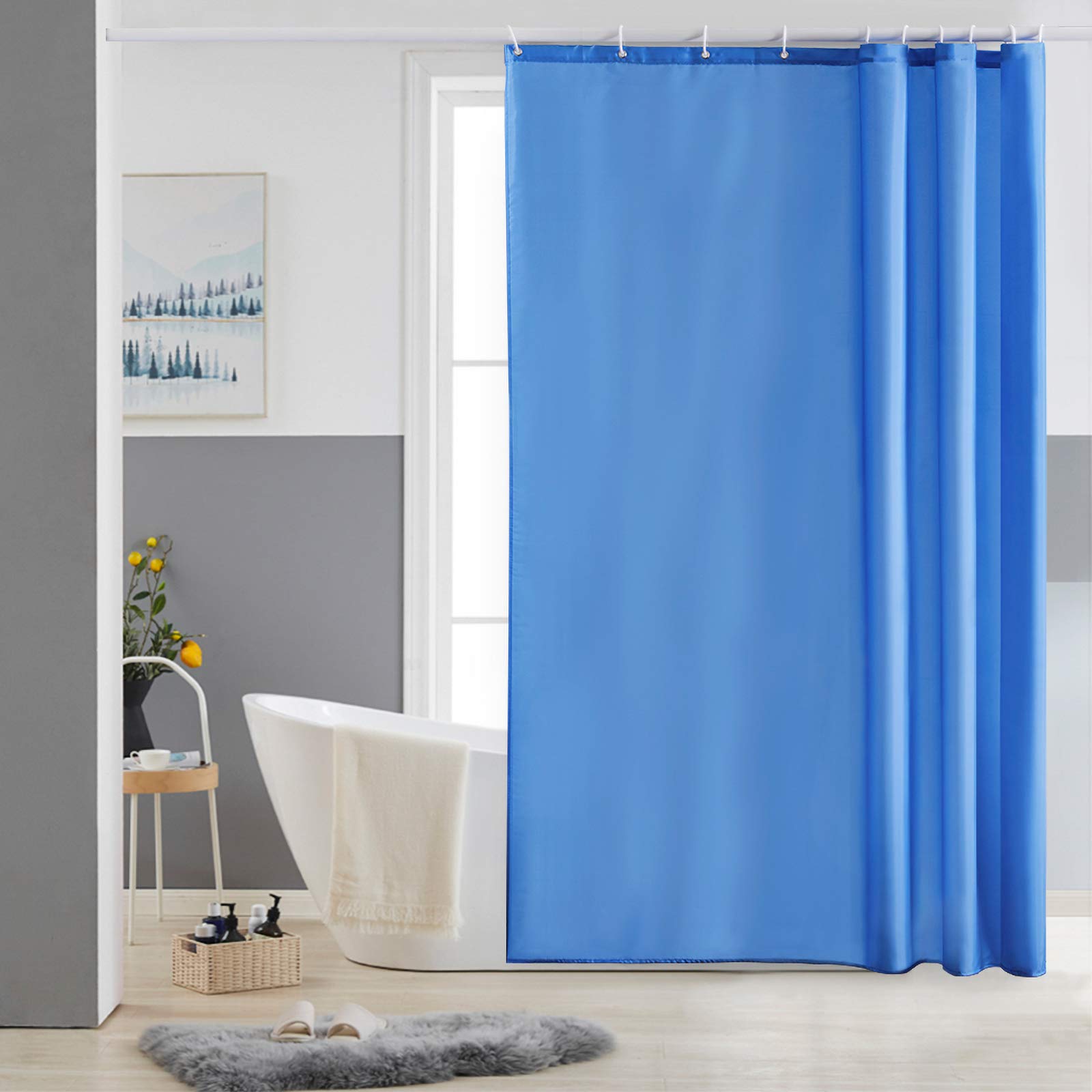 Furlinic Shower Curtain Mould Proof Resistant Wetroom Bathroom Polyester Fabric White 7ft Shower Curtains Liner Waterproof Rustproof Washable Weighted with 12 Hooks Extra Long 180x210cm 72x84. — view 67