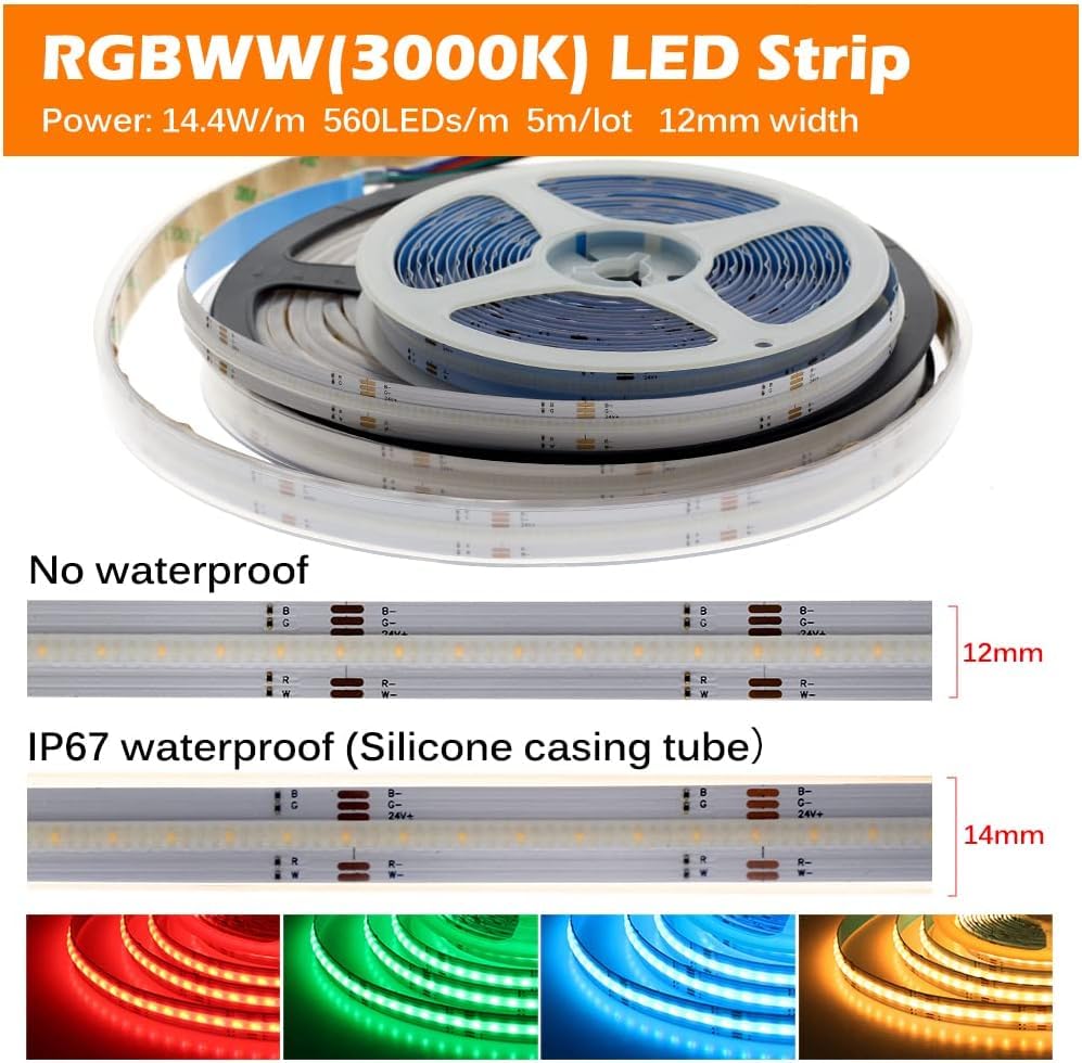 Tira LED RGBW COB 24V 5M 784 LEDs/m 6000K miniatura 2