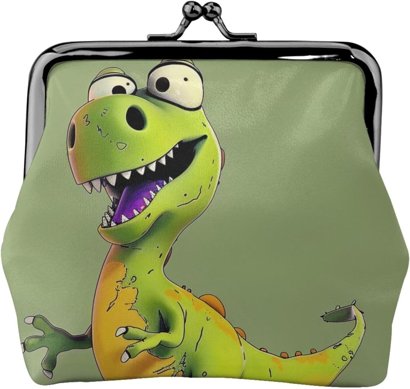 Cartoon Dinosaur Printed Coin Purse for Women Cute PU Leather Coin Wallet Mini Coin Purse Pouch with Kiss-Lock