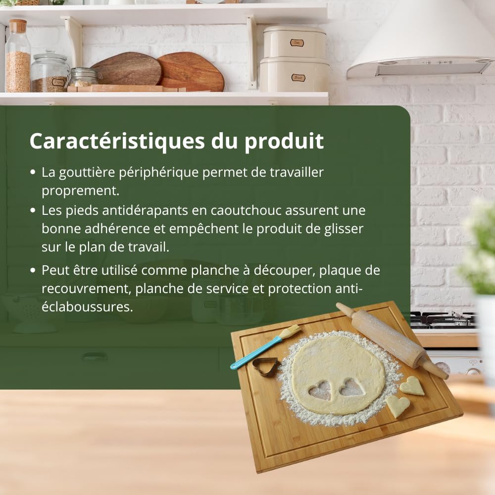 HeRo24 Planche à découper en bambou Planche de protection pour plaque de cuisson standard 56 x 50 cm