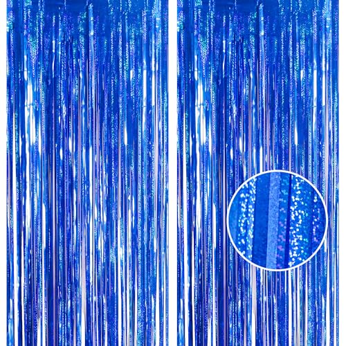 Cortinas de oropel, azul con purpurina, 1 x 2,5 m, telón de fondo para fiestas y fotos, decoración para cumpleaños, escuela, graduación, fiestas de chicos, 2 unidades