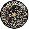 Table de salle à manger ronde en marbre noir de 106,7 x 106,7 cm avec plateau central Pietra Dura Art pour décoration d’intérieur