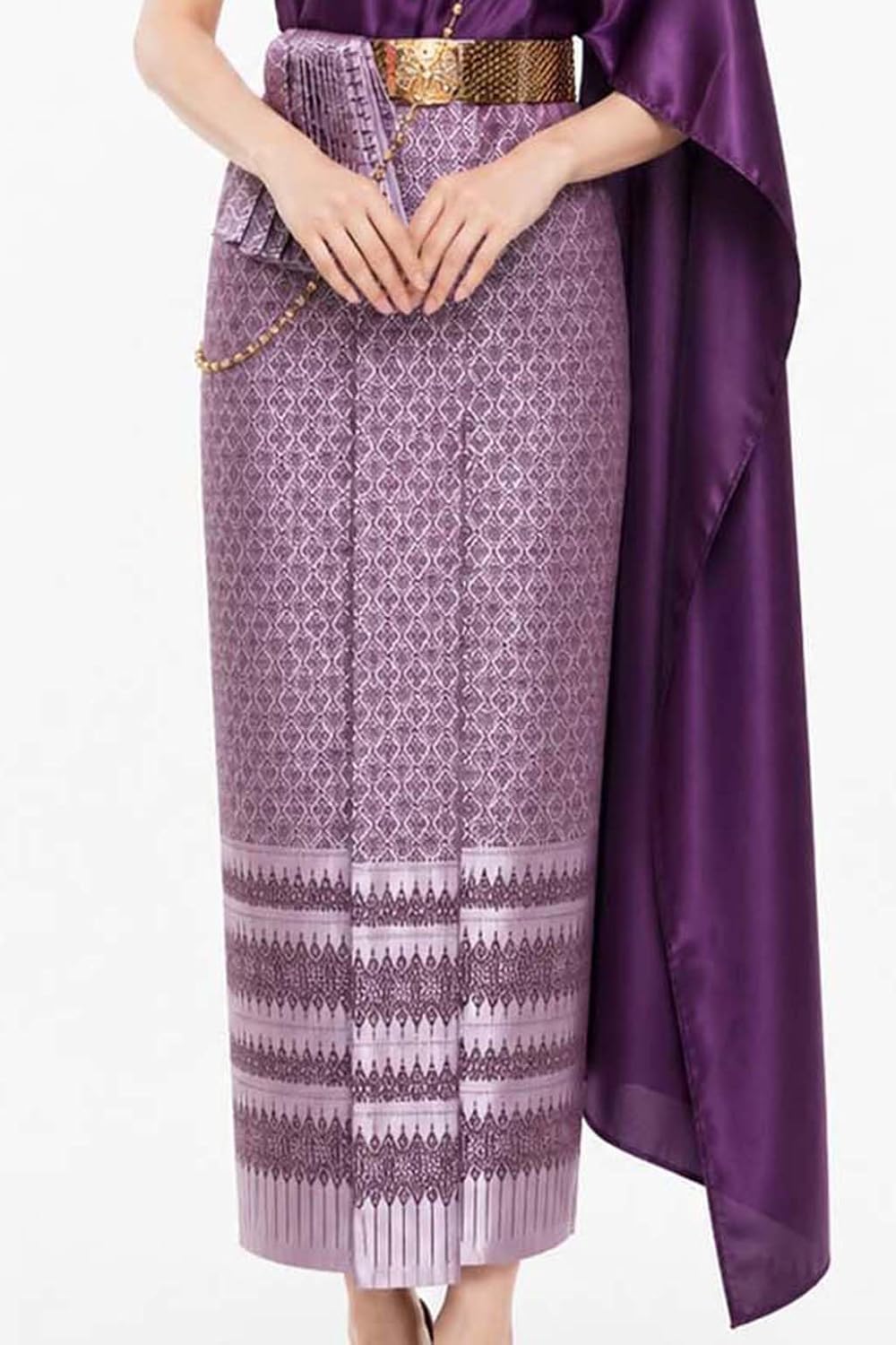 Siam Regal's Traditional Thai Lao Khmer Outfit 2 Piece Set Sash & Sarong Mangosteen Thai Silk Wedding Attire Women's Ladies
