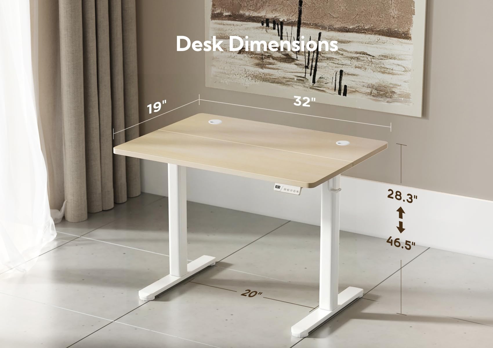 Claiks Electric Height Adjustable Standing Desk, 32x19 Inch, Nature view 2