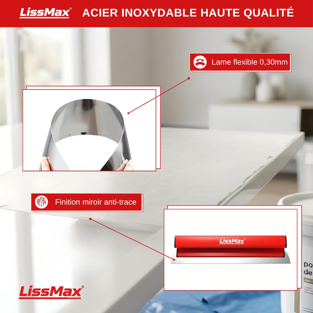 Lisseuse à Enduit 60 cm – Spatule Placo Professionnelle – Lame Inox Souple 0,3 mm – Kit avec Lame de Rechange – Poignée Ergonomique