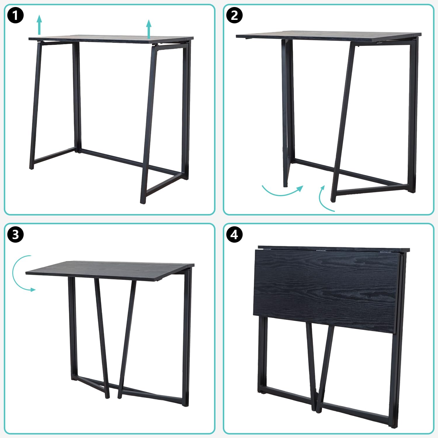 MEUBLE COSY Tavolo Pieghevole Scrivania Portatile Postazione di Lavoro per Computer Soggiorno Ufficio Piccoli Spazi, Facile da Montare, Struttura in Metallo, Nero
