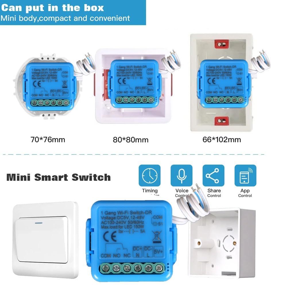 Inteligentny moduł przekaźnika WiFi, inteligentny przełącznik DC 12-48 V/AC 100-240 V, kompatybilny z Alexa i Google Home (1 kanał)