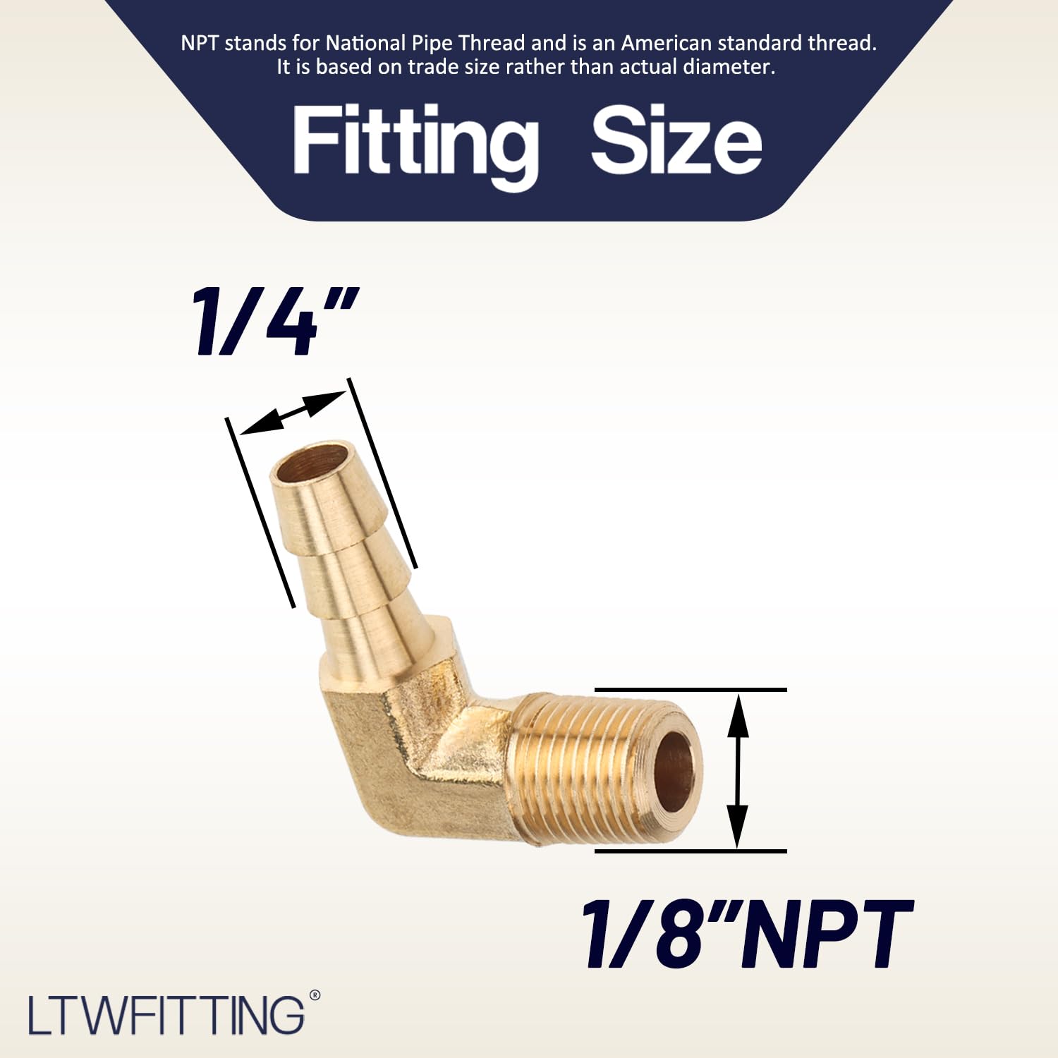 Brass 90° 1/4" Male NPT To 1/4" Barb Hose ID Elbow Fitting - Angled Air/Water Fitting