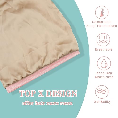 Miniatura 3 de Gorro de satén de seda para dormir, 2 gorros de seda ajustables para mujeres y hombres, gorro de dormir con forro de seda holgado con correa