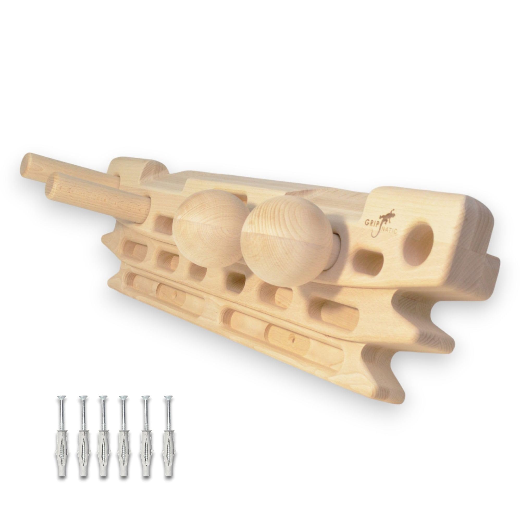 FingerPeg 1.0 Hangboard - Kletterbrett - Fingerboard - Pegboard Griffe - Buchenholz der Klasse A - mit Calisthenics-Stangen für Klimmzüge - einzigartiges Design - 120 kg Tragfähigkeit