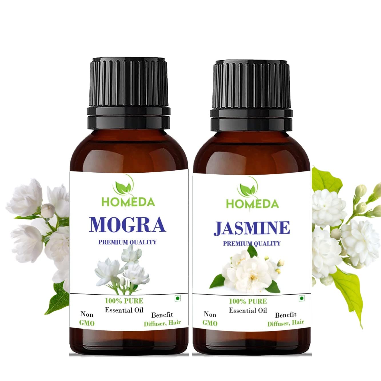 Homeda Mogra and Jasmine Essential Oils Combo for Home Fragrance, Diffuser, Pooja Original, Jasmine Oil 100% Pure for Skin, Face, Hair - 30ml each (B0BT7PR7X1) Amazon Price History, Amazon Price Tracker