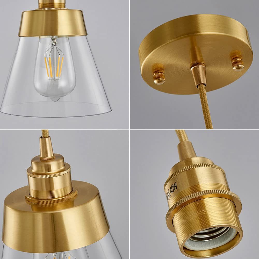 E27 Tout en cuivre Nordic Kitchen Island Lampe à suspension en verre à tête unique Simple Moderne Chambre Chevet Lampe suspendue Restaurant Bar Café Plafond Lustre Ligne de suspension réglable It's so