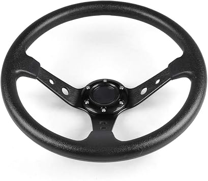 350mm Diameter Steering Wheel Lightweight Aluminum & PU Leather Car Game Replacement Universal Deep Cone Classic Design with Horn Button Leather Black