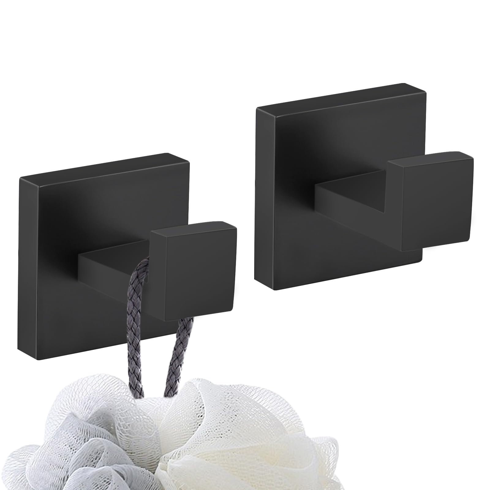 Turs 1 2 Pack Matte Black Towel Hooks, 304 Stainless Steel Robe Hooks For Bathrooms Wall Mounted, Anti-Rust Waterproof Coat Hooks For Kitchen, Bedroom, Closet
