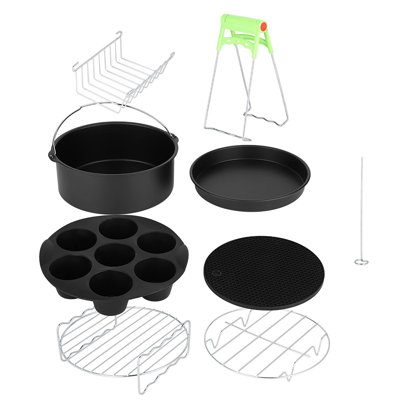 Generic Kit di Accessori per Friggitrice da 8 Pezzi con Supporto in Metallo, Griglia per Spiedini e Cilindro per Torta Migliore Esperienza di Cottura