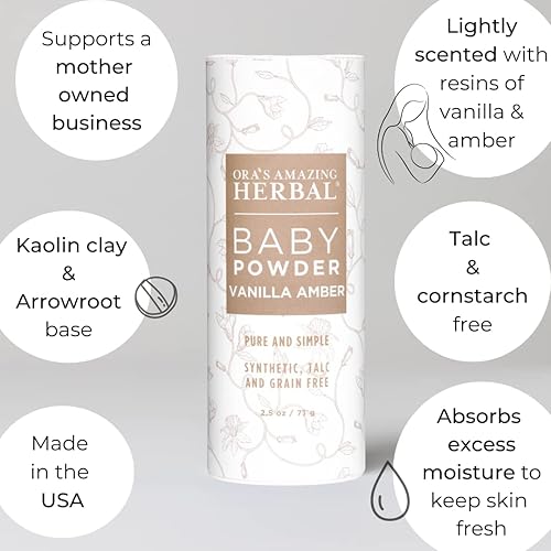 Miniatura 2 de Oras Amazing Herbal Polvo para bebé sin talco polvo a base de arcilla sin almidón de maíz aroma natural de vainilla real 25 onzas