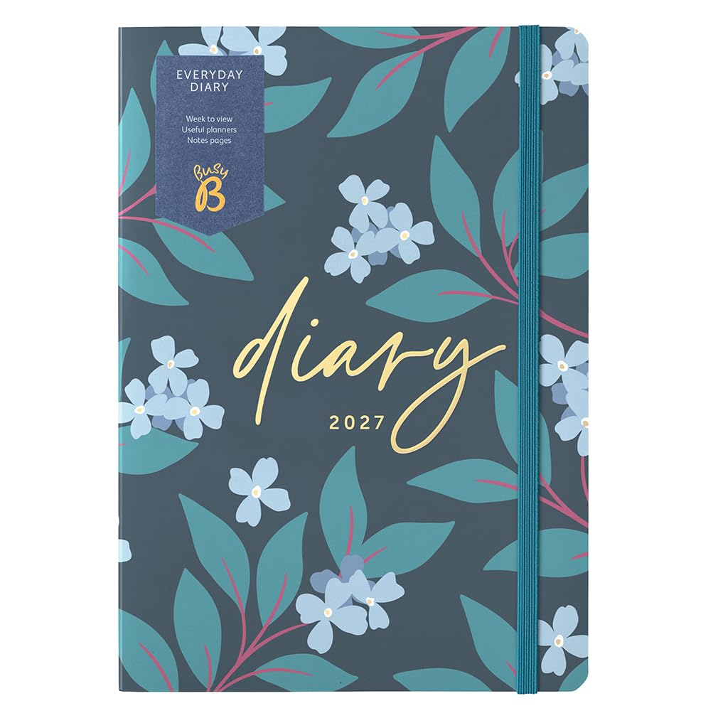 Busy B A5 2027 Weekly Planner Diary - Floral - Notes & Elastic Closure