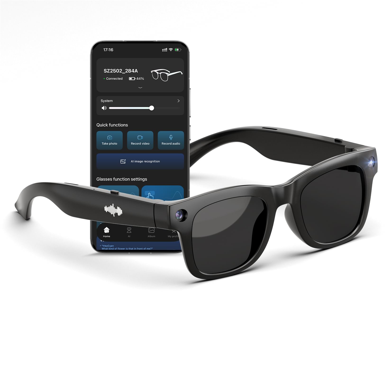 ai smart glasses 4k hd camera black lens with bt call