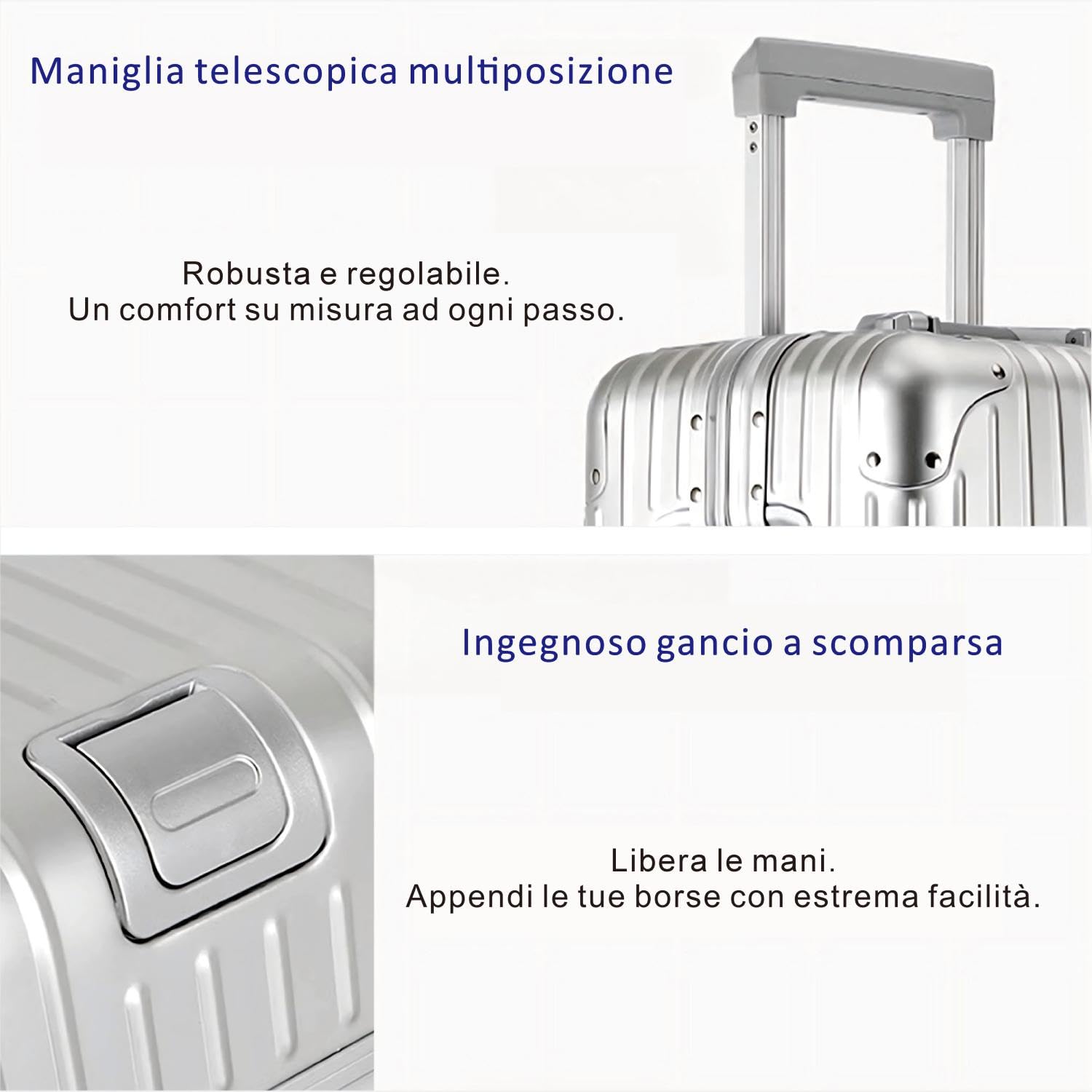 Aoliwei Valigia da Stiva 24" 100% Alluminio, Argento, Senza Zip, TSA