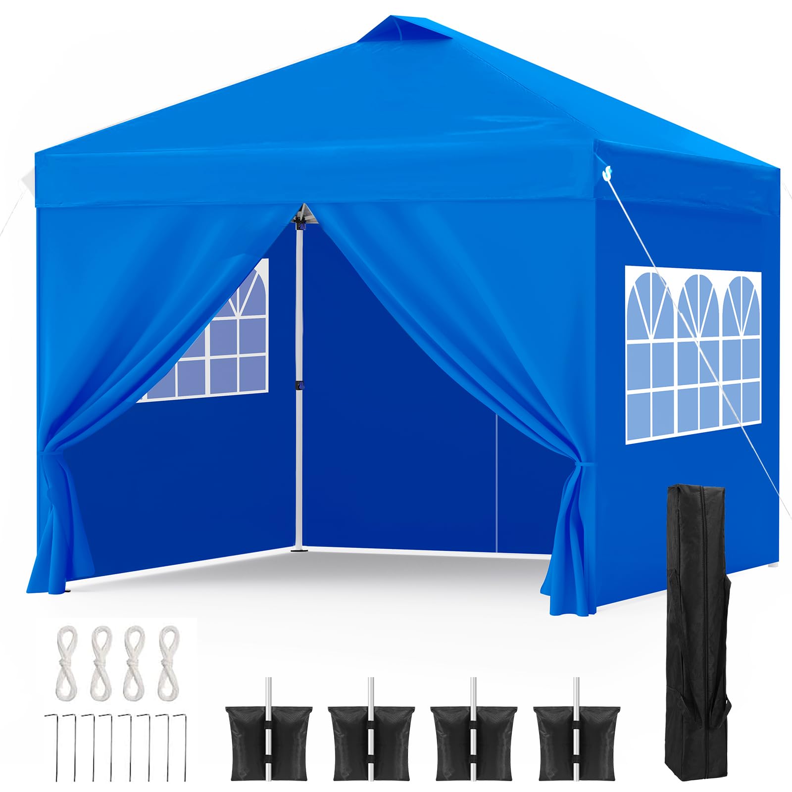 (incomplete missing cover) Kaen 10x10 Pop Up Canopy with Adjustable Height, Waterproof and UV-Resistant Shelter, Canopy Tent with 4 Side Walls Instant Shade Canopy Tent for Outdoor Events, Camping and Beach (10x10FT,Blue)