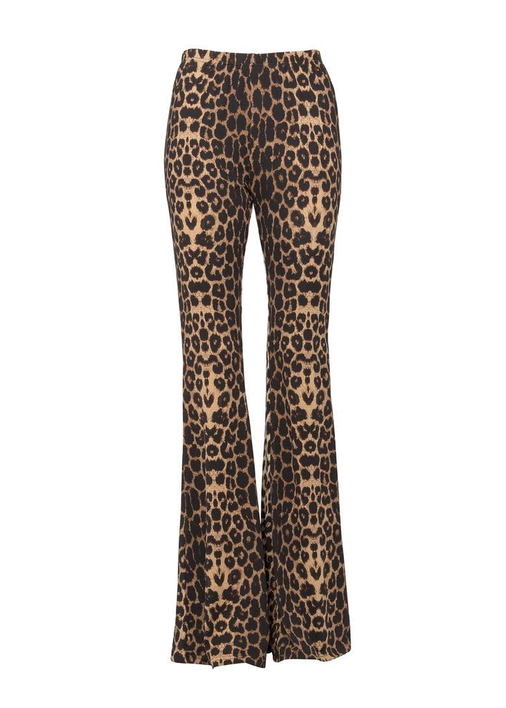 Pretty Attitude Womens Leopard Bell Bottoms Animal Print Flare Pants