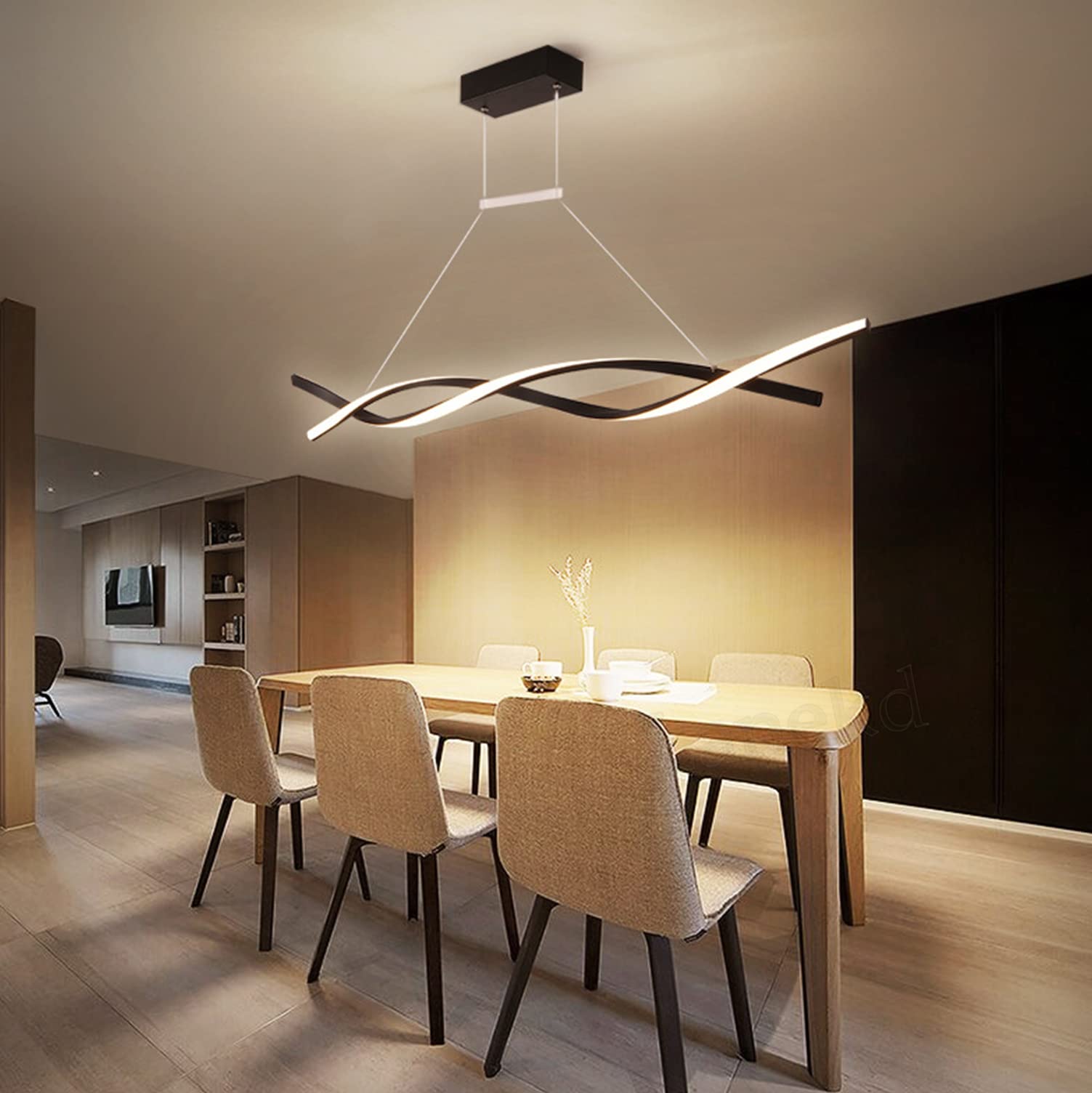 Modern Minimalist Pendant Light – Dimmable LED Kitchen Island Lighting With Floating Transparent Cable, Black Finish (Huilefu-001)