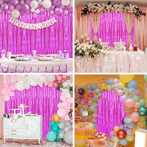 Image of Crosize 4 Pack 3.3 x 9.9 ft Hot Pink Foil Fringe Curtains Party Decorations,Tinsel Curtain Backdrop for Parties, Door Streamers, Glitter Streamer Backdrop for Birthday Decoration