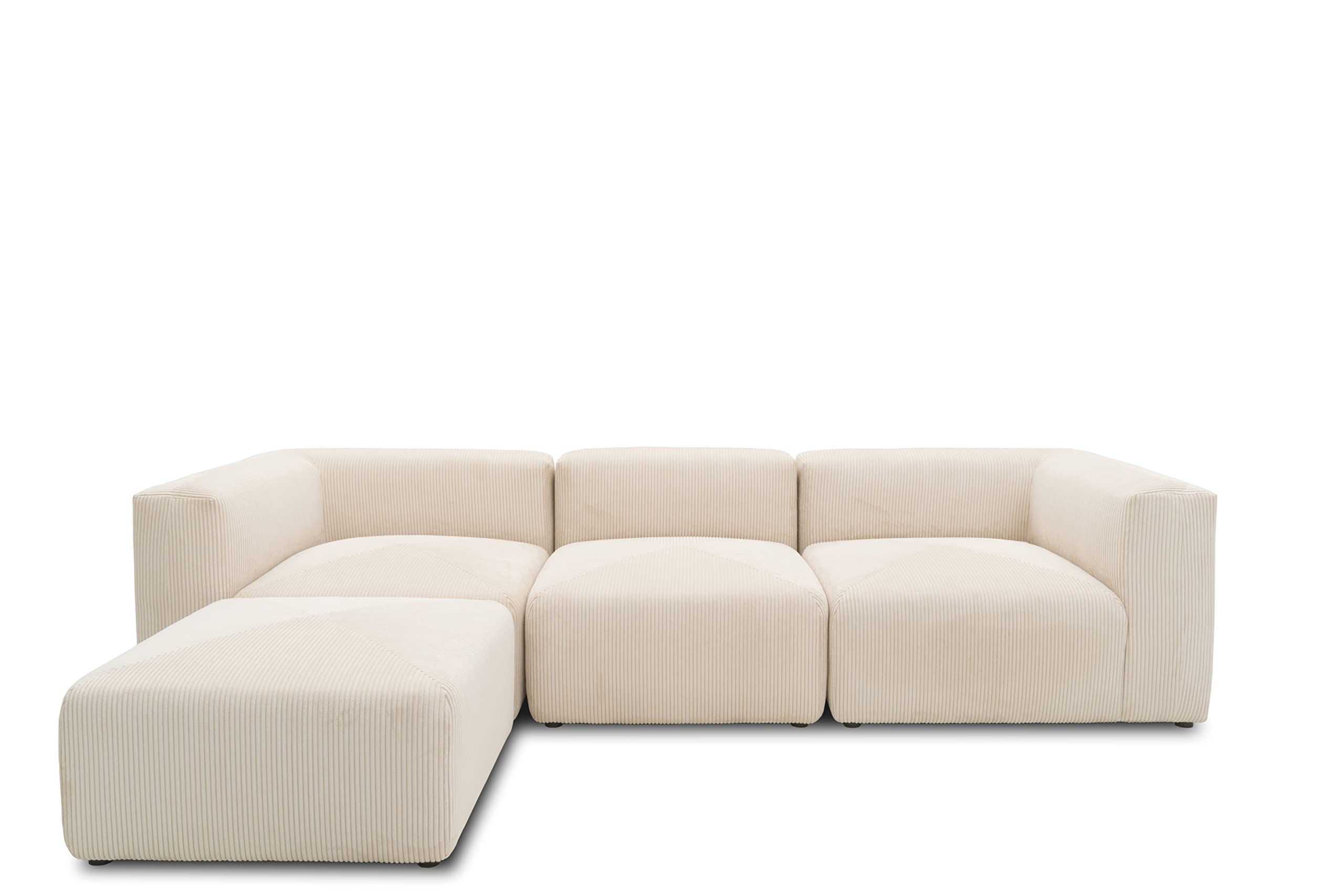 DOMO. collection Ecksofa Malia, L-Form, 4 Module, Beige | Modulares Cordsofa in L-Form, 4 Module mit 2 Ecksesseln, Sessel und Hocker für flexible Wohnlösungen, 301 x 193 cm