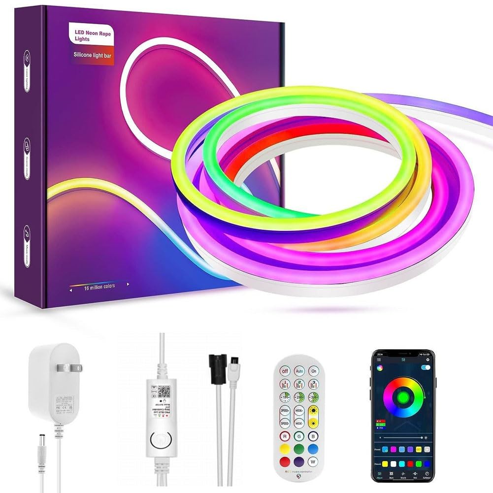 Tira neón Rgb,tira luz TV LED cortable rgbic,material silicona que puede hacer bricolaje en múltiples formas,luz juego LED control inteligente,tira retroiluminación con función sincronización música (