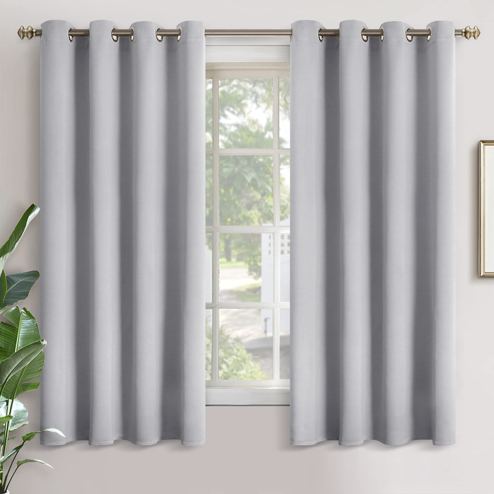 YoungsTex Light Grey Blackout Curtains for Living Room 63 Inch Length - Thermal Insulated with Grommet Room Darkening Drapes for Bedroom Window, 2 Panels, 52 x 63 Inch — image 1