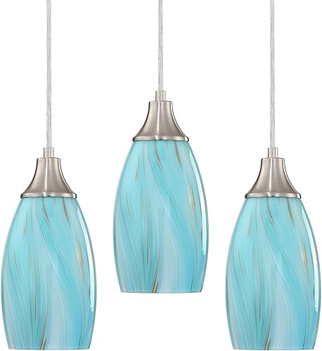 Mini luces colgantes de cristal artístico para isla de cocina, hechas a mano, color verde azulado con cristal dorado, iluminación colgante de techo