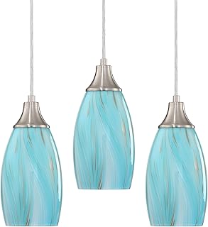 Mini Art Glass Pendant Lights Kitchen Island,Handcrafted Teal with Gold ...