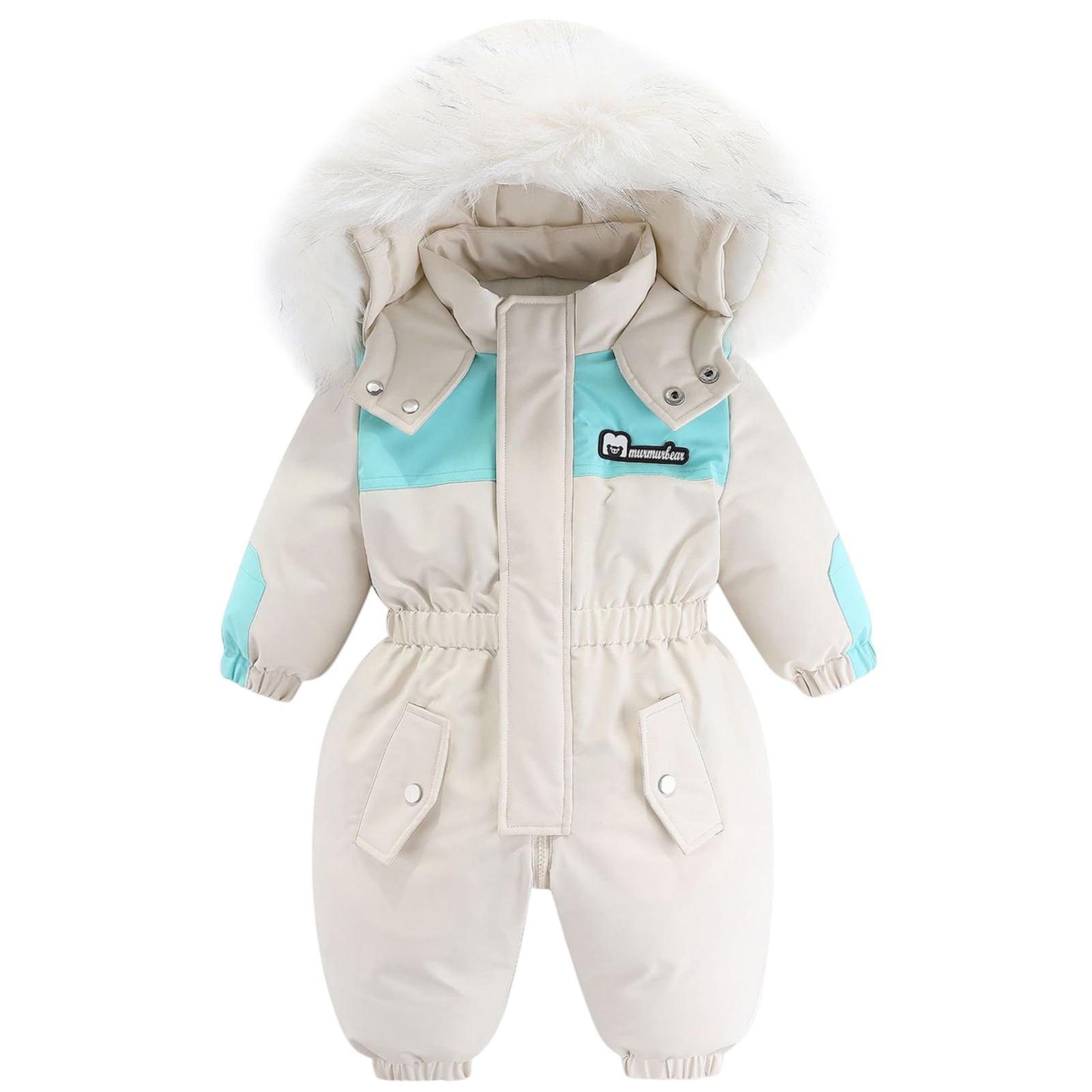L SERVER Baby winteroverall jongens winddicht warm skipak meisjes fleece dikke sneeuwoverall stijlvol sneeuwpak met bontkraag capuchon, Mistblauw, 86