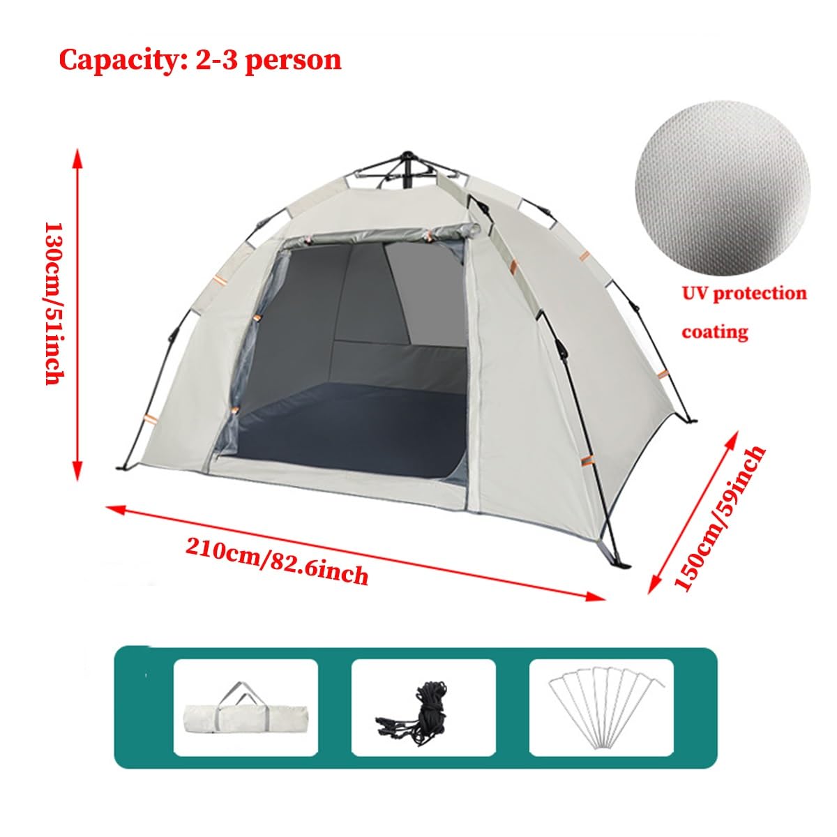 2/3 Osobowy Namiot Plecakowy Wodoodporny Lekki Namiot Kempingowy Do Biwakowania Na Zewnątrz Namiot Plażowy Z Baldachimem, Namiot Turystyczny (Color : /Beige, Size : 2-3 person)