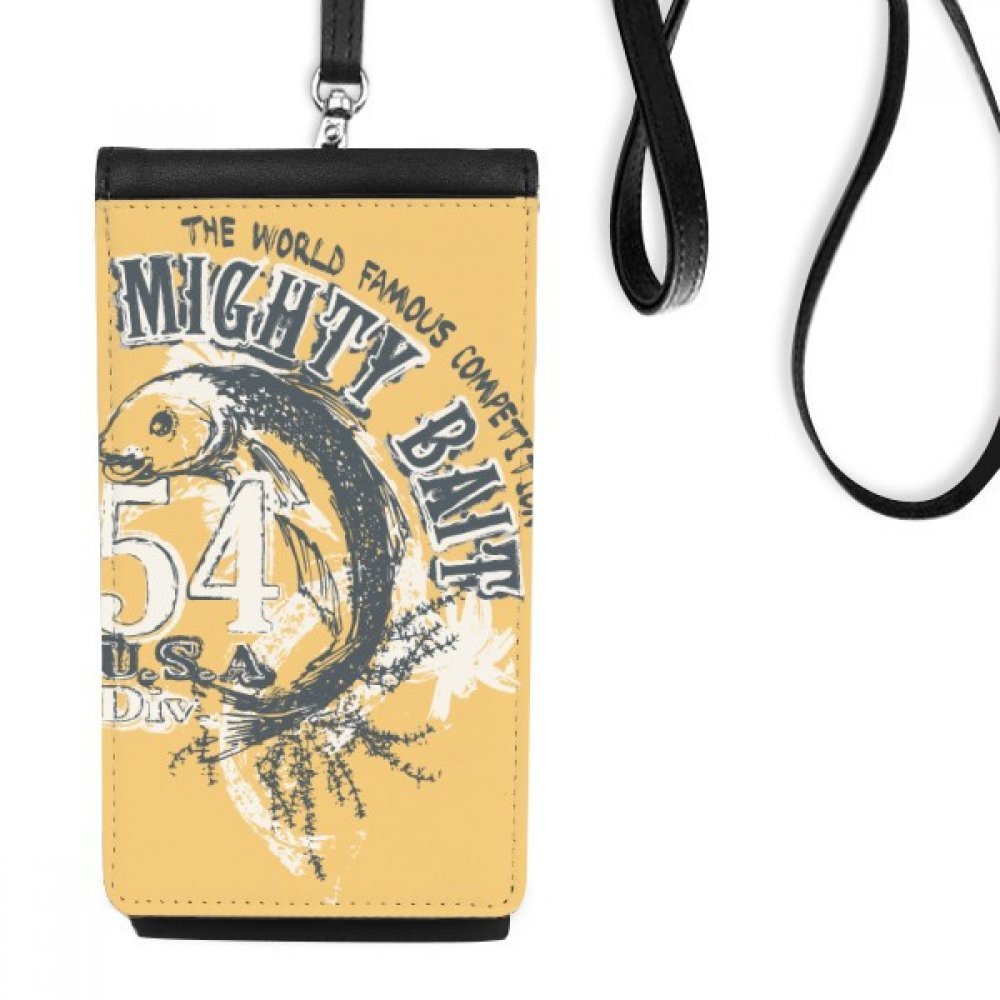 DIYthinkerLine Drawing Fish Mighty Bait Pattern Faux Leather Smartphone Hanging Purse Black Phone Wallet Gift