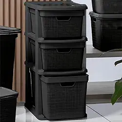 Gaveteiro Organizador Grande de Chão com 3 Gavetas 15-15-22 Litros em Plástico Juta RVS E-commerce (Preto)