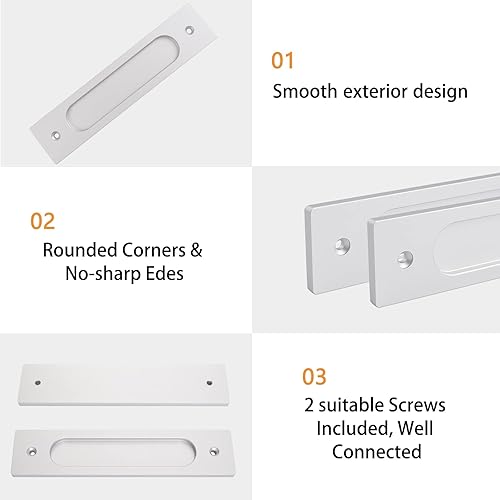 Miniatura 4 de MOROBOR Tiradores de puerta corredera empotrados rectangulares de 7.087 in, 2 tiradores de aleación de aluminio plateados con tornillos de montaje