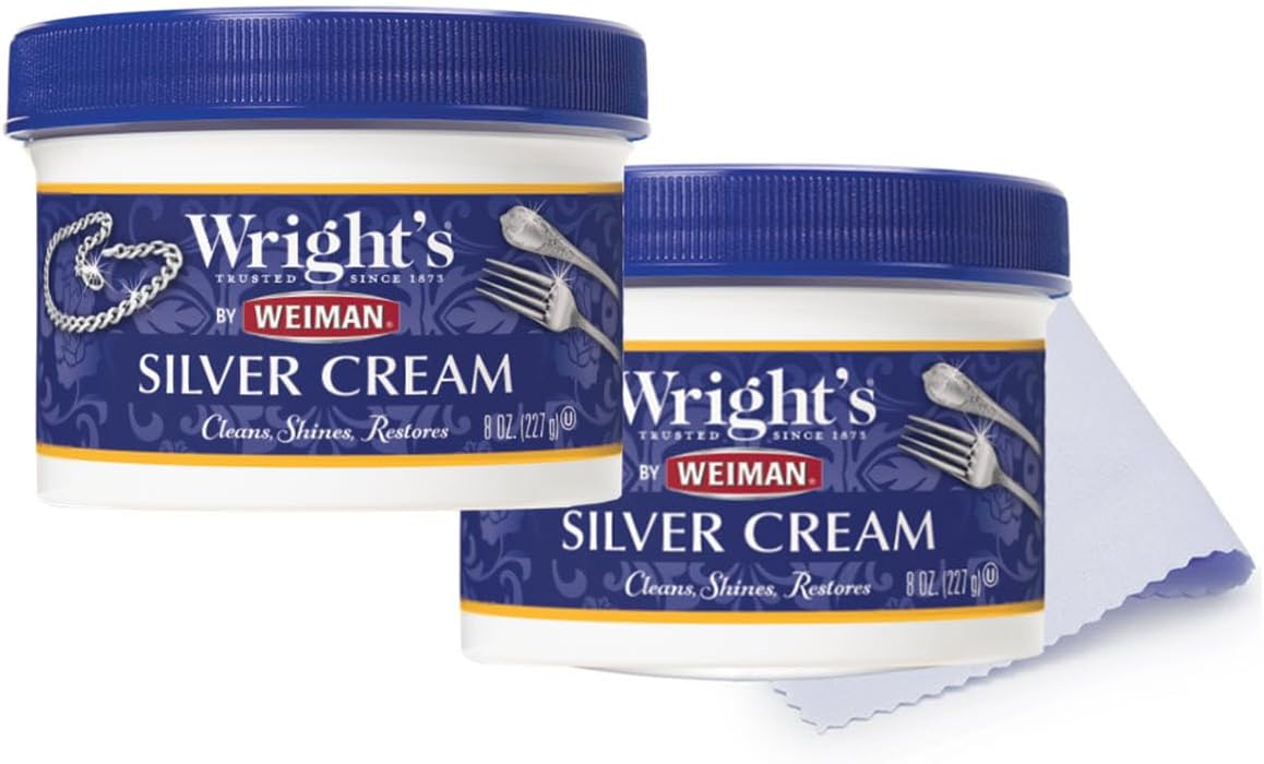 by Weiman Silver Cleaner and Polish Cream - Gently Clean and Remove Tarnish without Scratching, Ammonia-Free, 8 Ounce, 2 Pack with Polishing Cloth